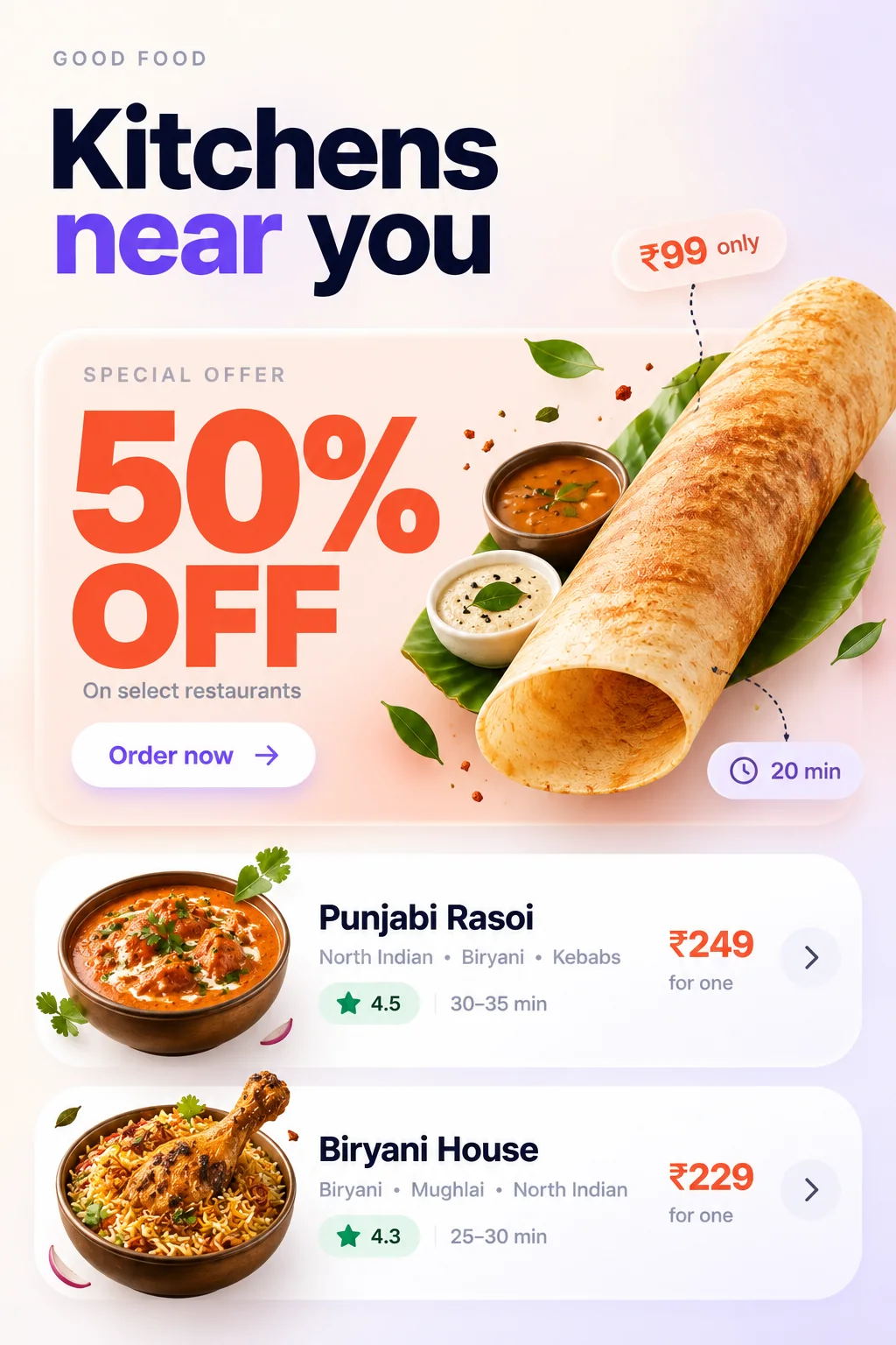 Kitchens near you — app screen